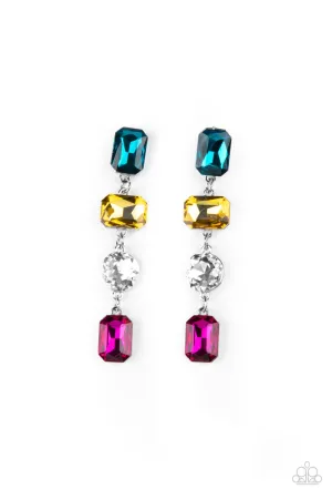 Cosmic Heiress Multi Blue Yellow and Pink Rhinestone Earrings - Paparazzi Accessories