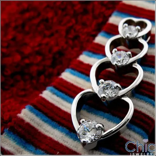 Cubic Zirconia Cz InterconneCt ed Hearts Pendant