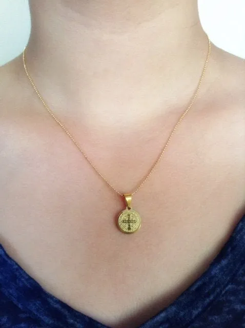 Dainty Gold Plated Ball Chain San Benito Medal Necklace