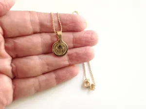 Dainty Gold Plated Ball Chain San Benito Medal Necklace