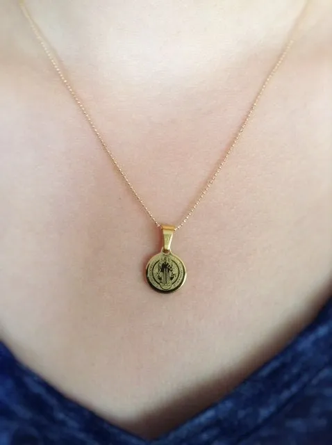 Dainty Gold Plated Ball Chain San Benito Medal Necklace