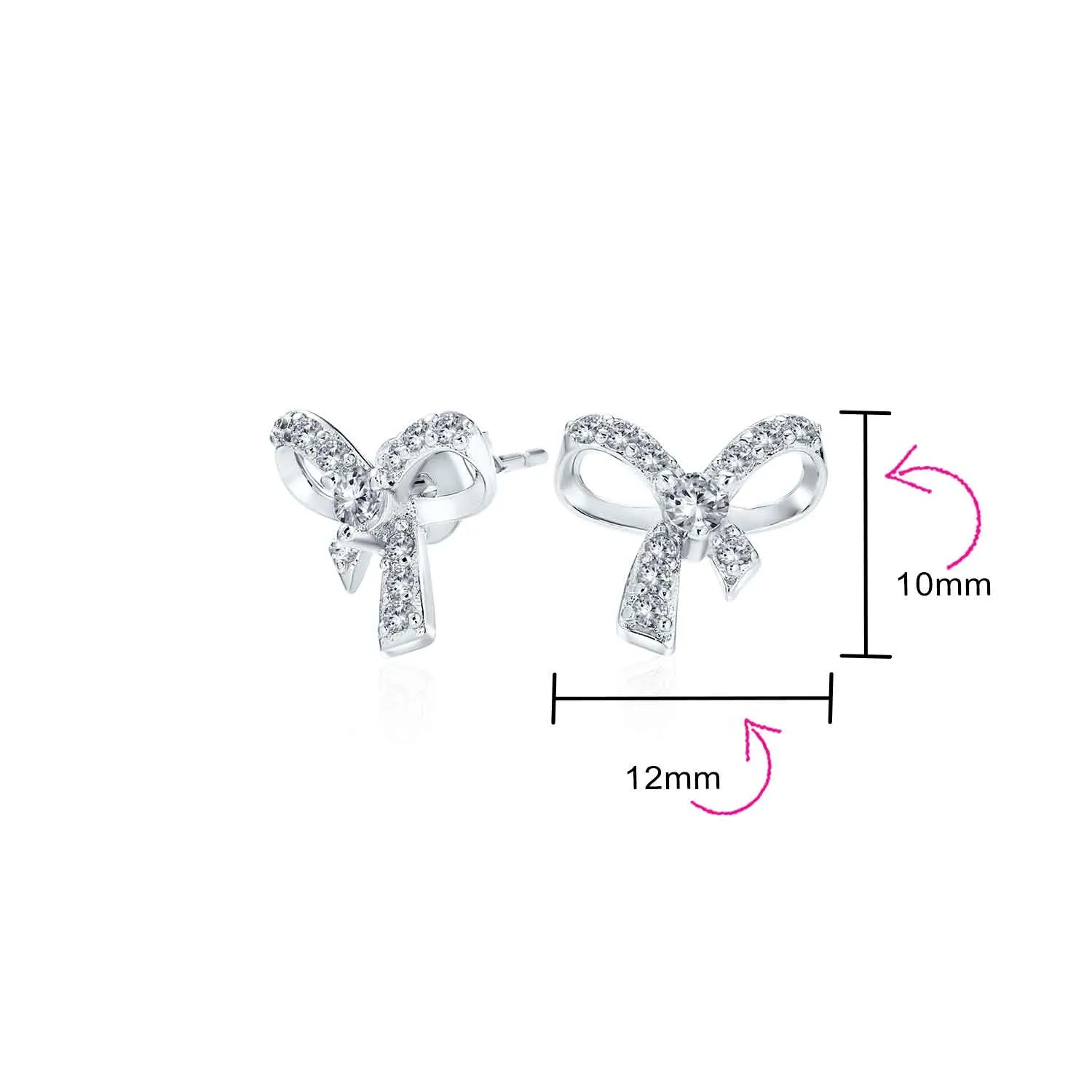 Delicate Vintage Ribbon Pave CZ Stud Earrings, Small Bow, Sterling Silver Gift