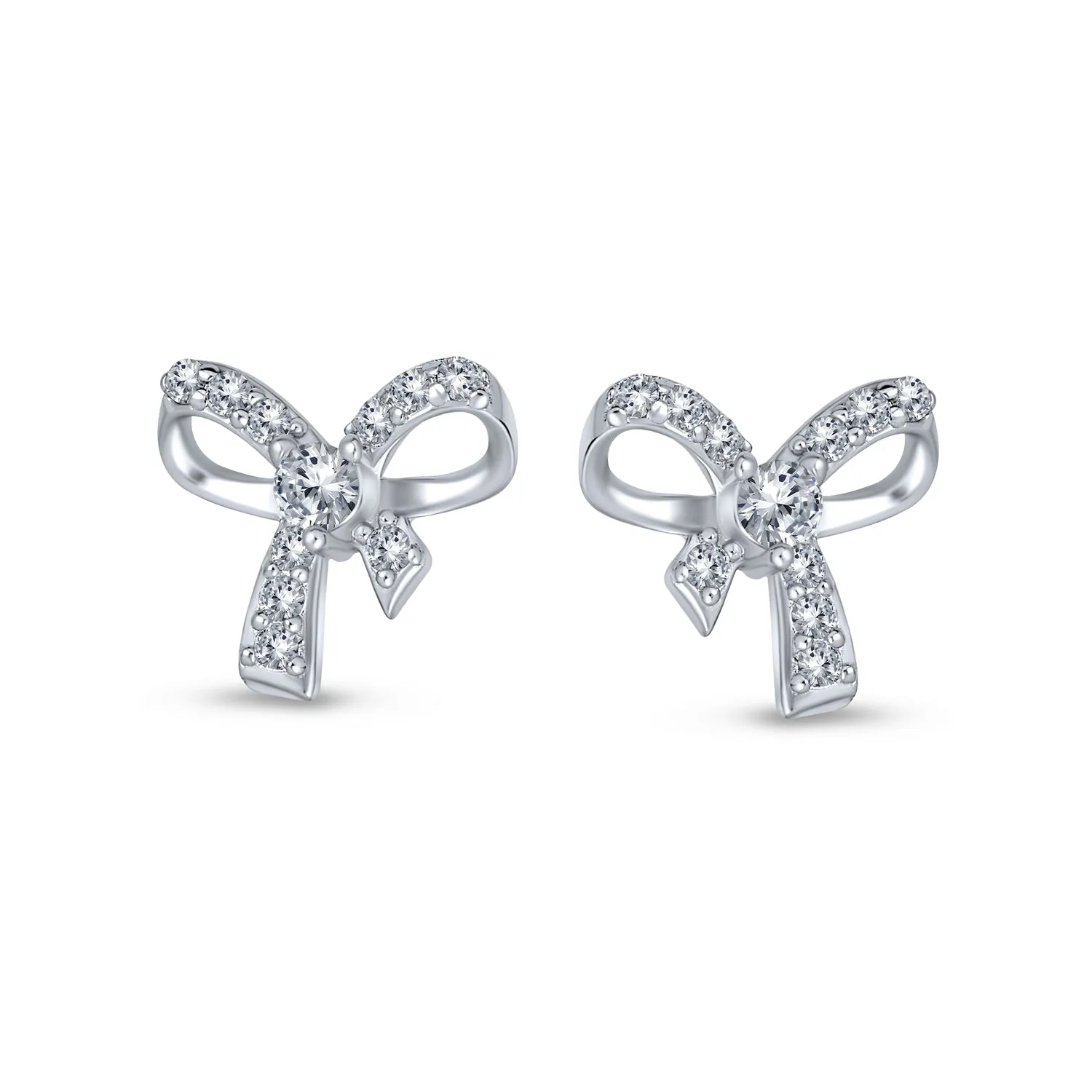 Delicate Vintage Ribbon Pave CZ Stud Earrings, Small Bow, Sterling Silver Gift