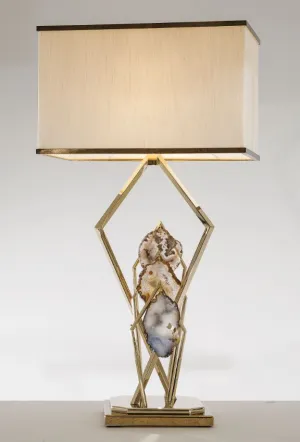 Elegant Gold Table Lamp With Natural Agate Pendants