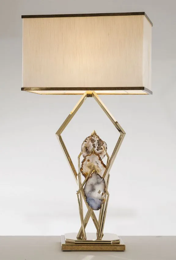 Elegant Gold Table Lamp With Natural Agate Pendants