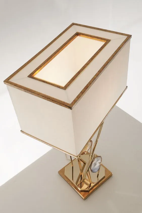 Elegant Gold Table Lamp With Natural Agate Pendants