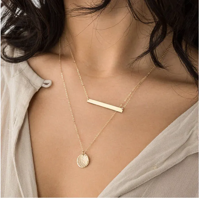 Elegant Simple Bar Coin Necklace Set