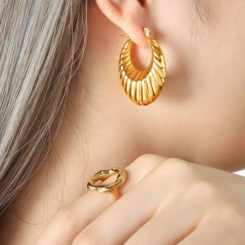 Exaggerated U-Shaped Titanium Earrings - Stylish Gold-Plated Jewelry for Women