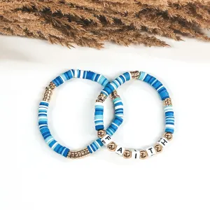 FAITH Disc Beaded Bracelet Duo in Blue