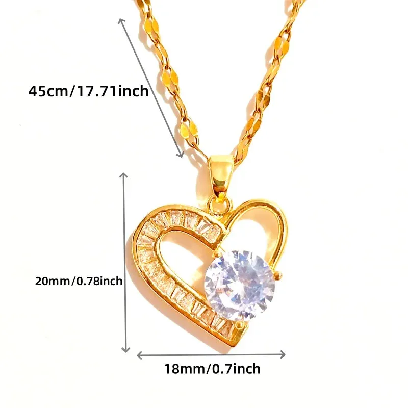 Fashionable Heart-shaped Zircon Necklace with Unique Lock Design