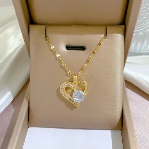 Fashionable Heart-shaped Zircon Necklace with Unique Lock Design