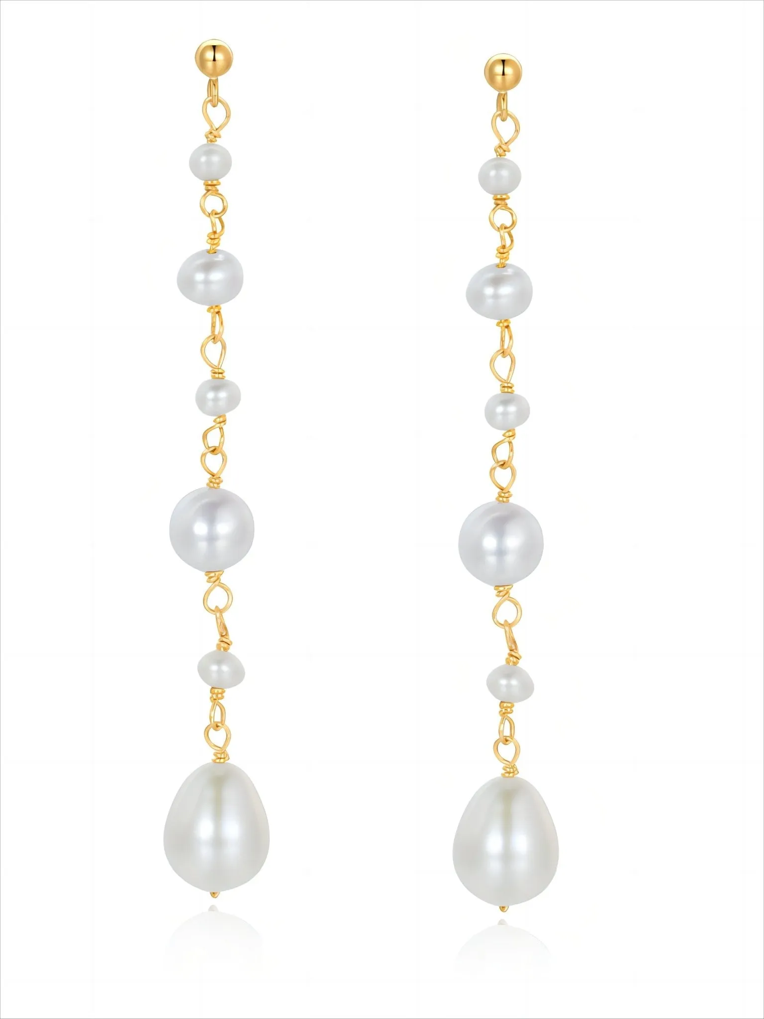 Flowing Bead Series Multi-Bead Long Chain Ear Studs