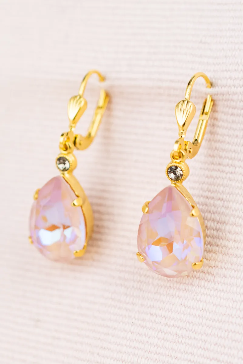 French Pink Tear Drop Crystal Earrings