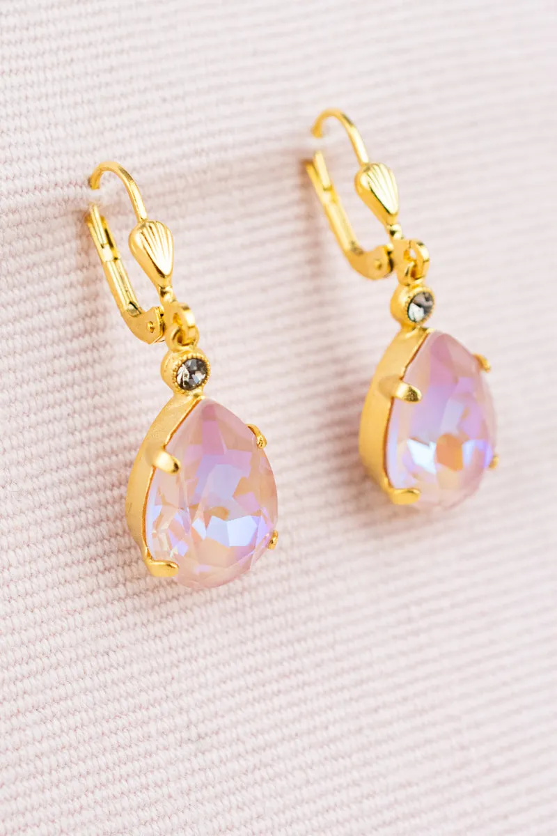 French Pink Tear Drop Crystal Earrings