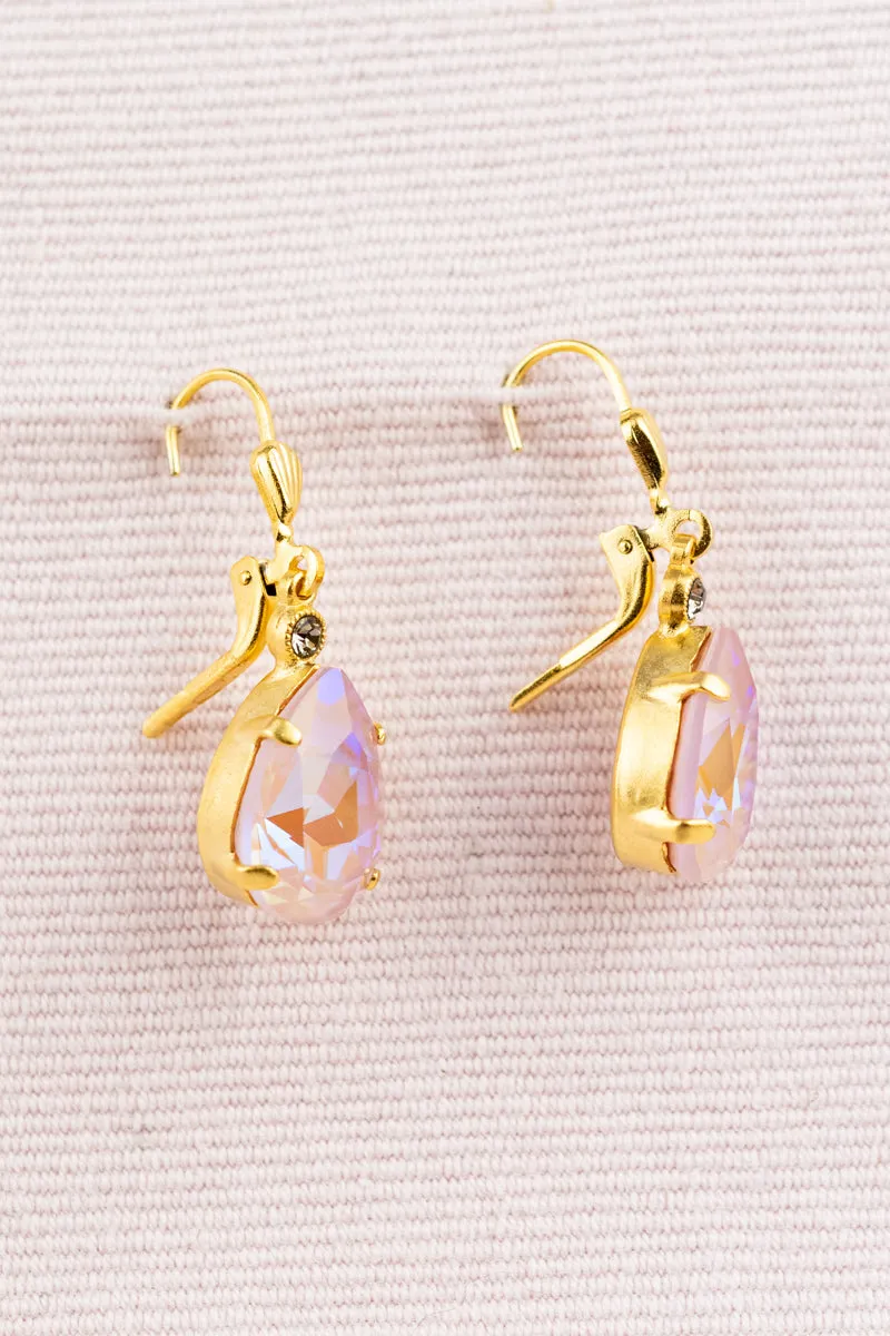 French Pink Tear Drop Crystal Earrings