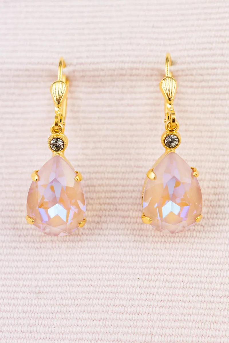 French Pink Tear Drop Crystal Earrings