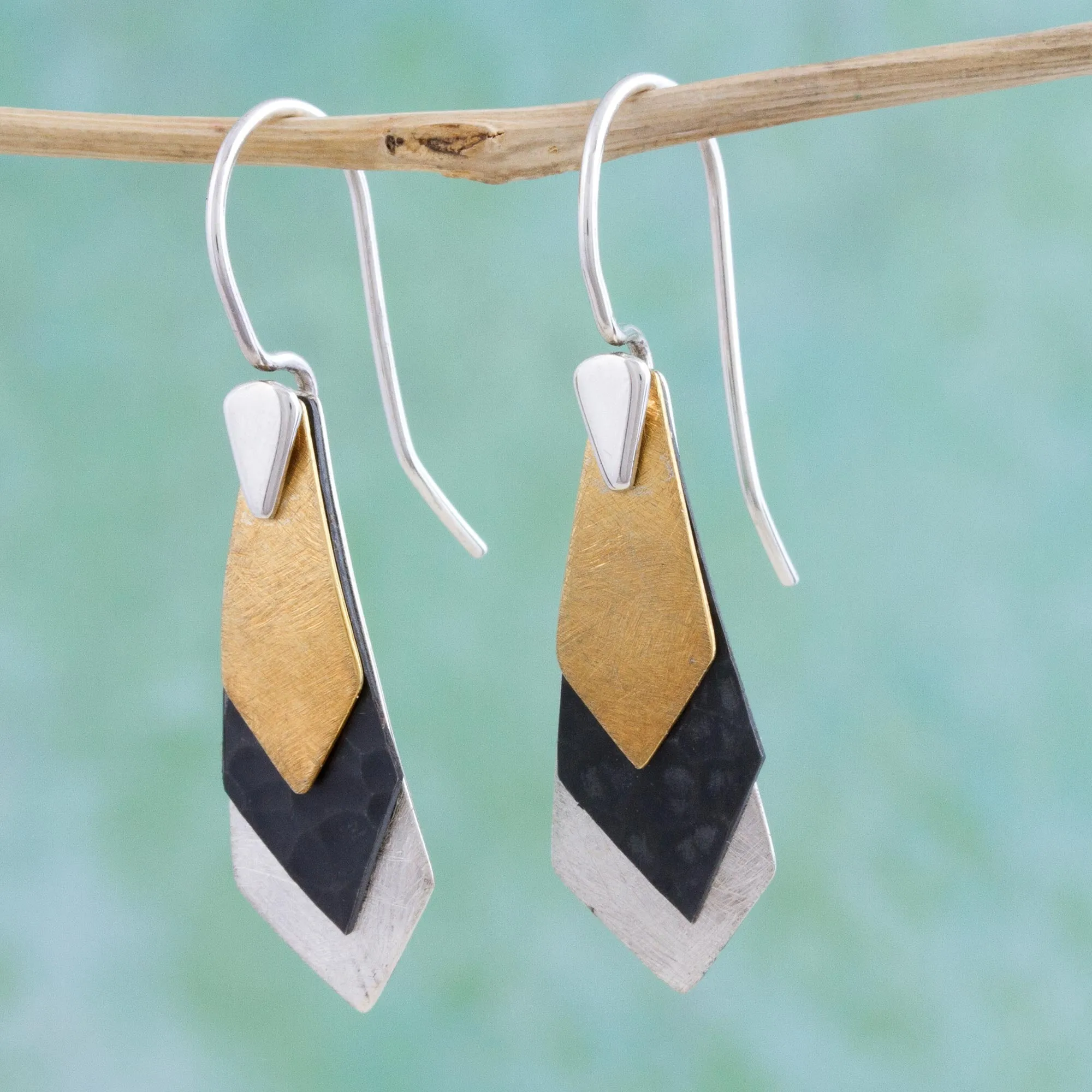 Geometrical Riddles Modern Gold Accent Dangle Earrings