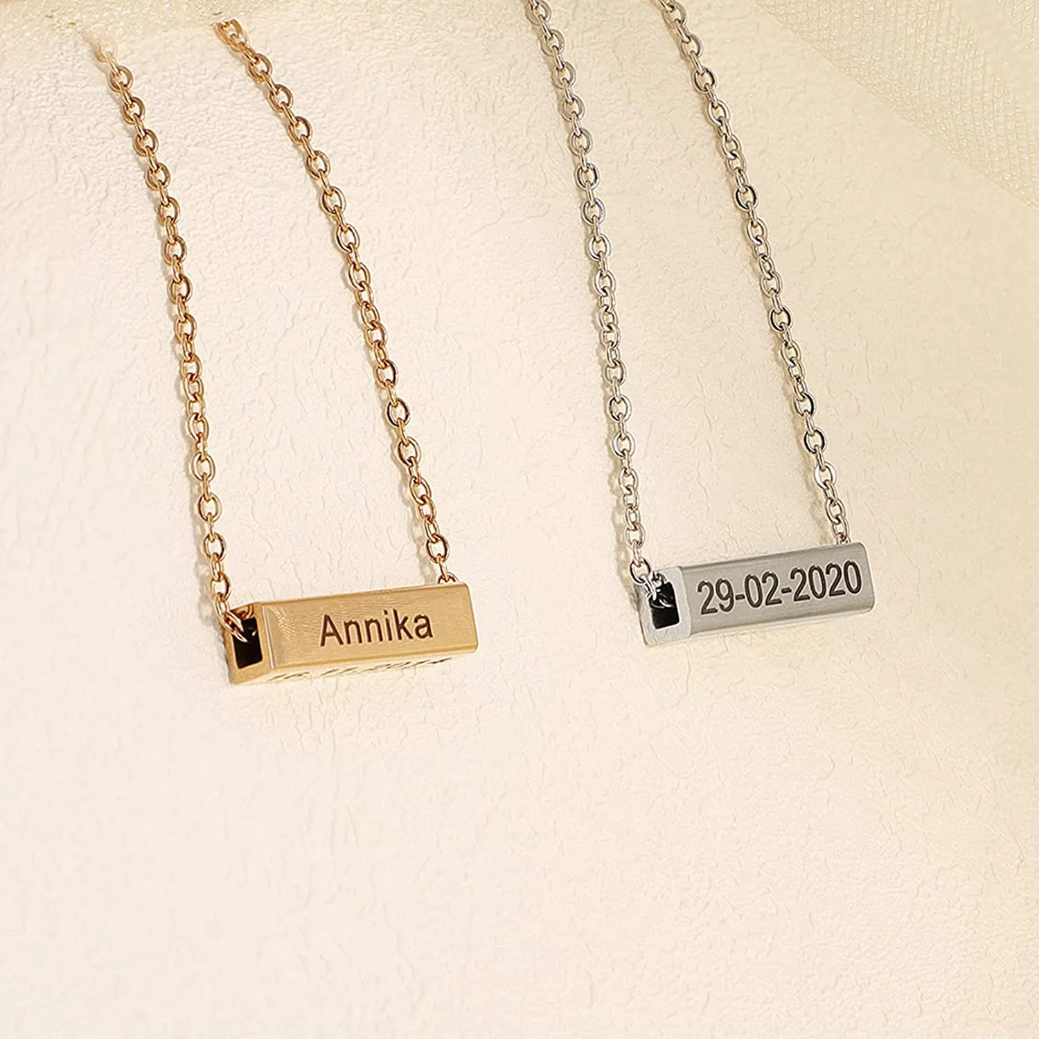 Girls Personalized Name Bar Necklaces Stainless Steel Square Tube Necklace Pendant 4 Sides Customize Letters for Women Girlfriend Mom