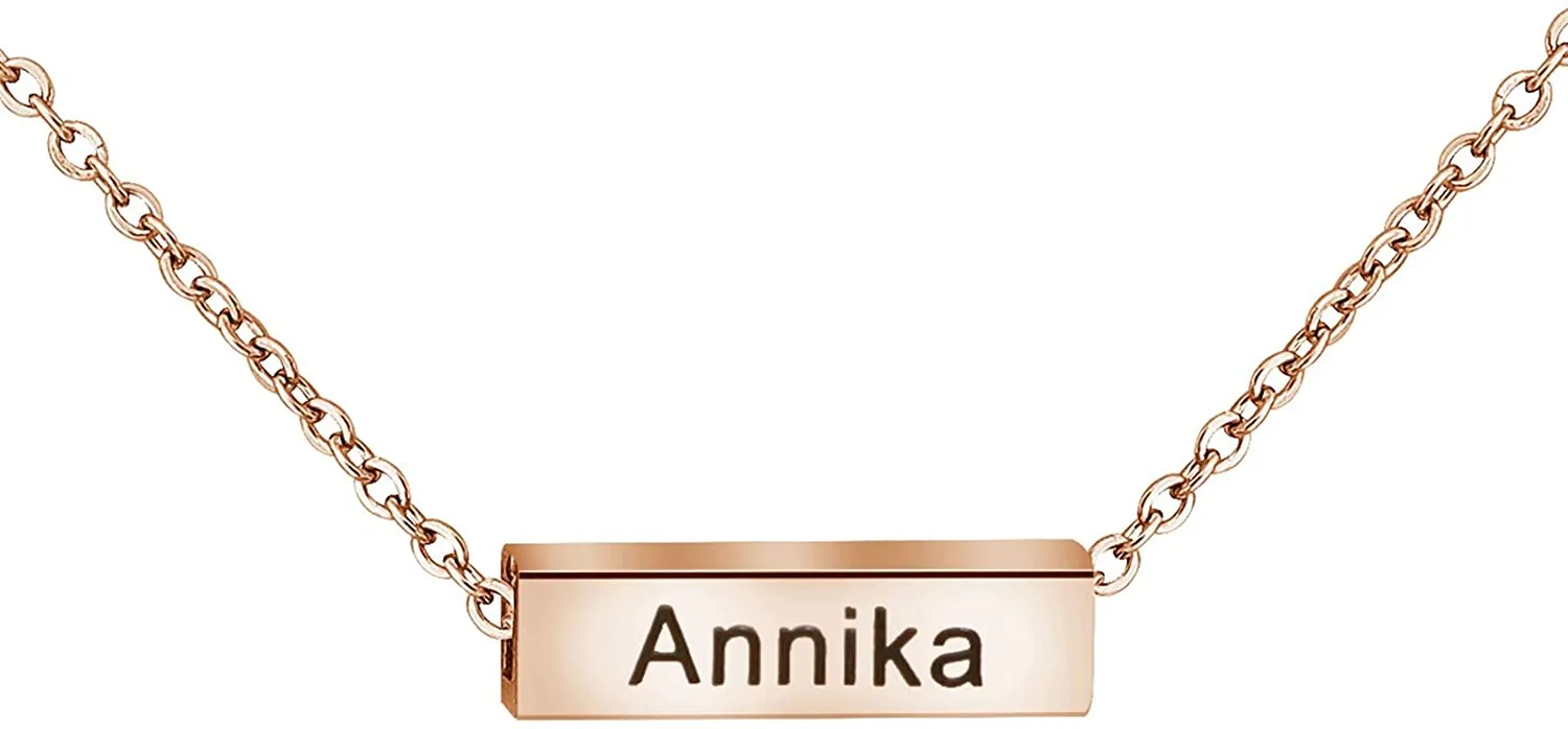 Girls Personalized Name Bar Necklaces Stainless Steel Square Tube Necklace Pendant 4 Sides Customize Letters for Women Girlfriend Mom