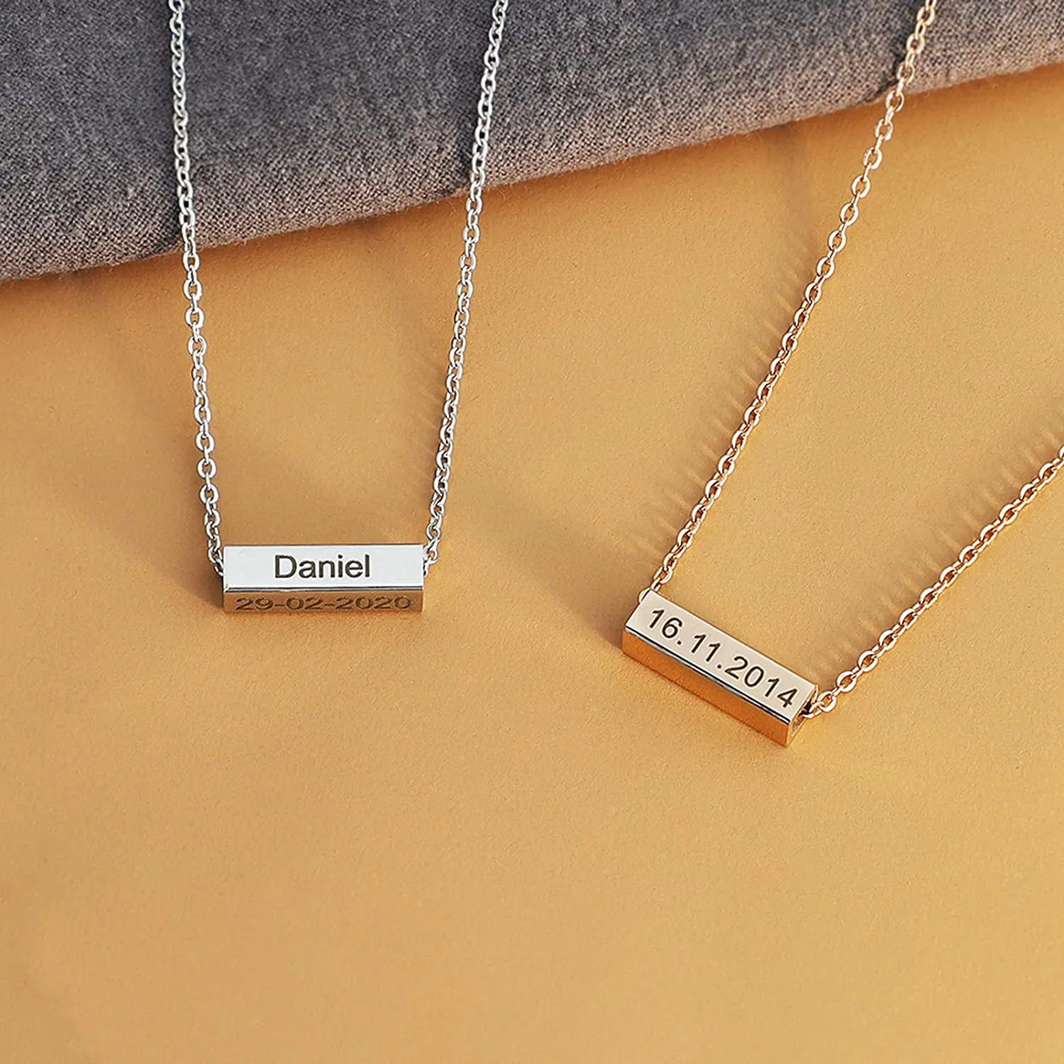 Girls Personalized Name Bar Necklaces Stainless Steel Square Tube Necklace Pendant 4 Sides Customize Letters for Women Girlfriend Mom