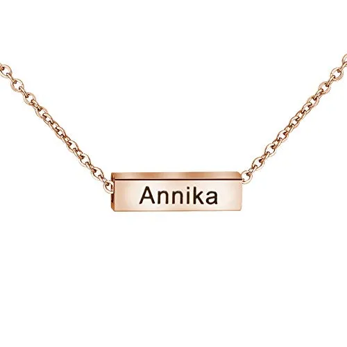 Girls Personalized Name Bar Necklaces Stainless Steel Square Tube Necklace Pendant 4 Sides Customize Letters for Women Girlfriend Mom