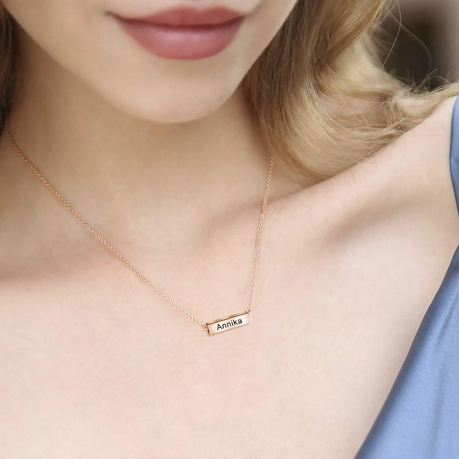 Girls Personalized Name Bar Necklaces Stainless Steel Square Tube Necklace Pendant 4 Sides Customize Letters for Women Girlfriend Mom