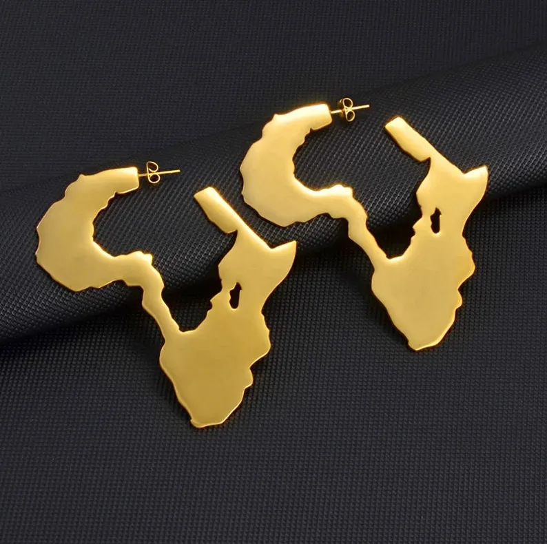 Gold Africa Map Earrings