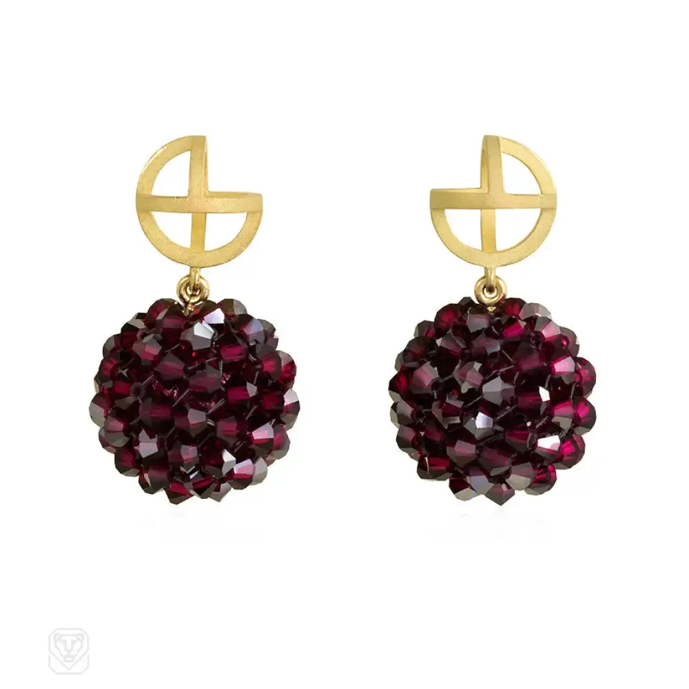 Gold and crystal beaded ball earrings