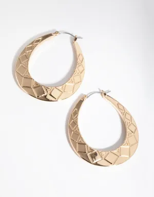 Gold Etched Tear Hoop Earrings