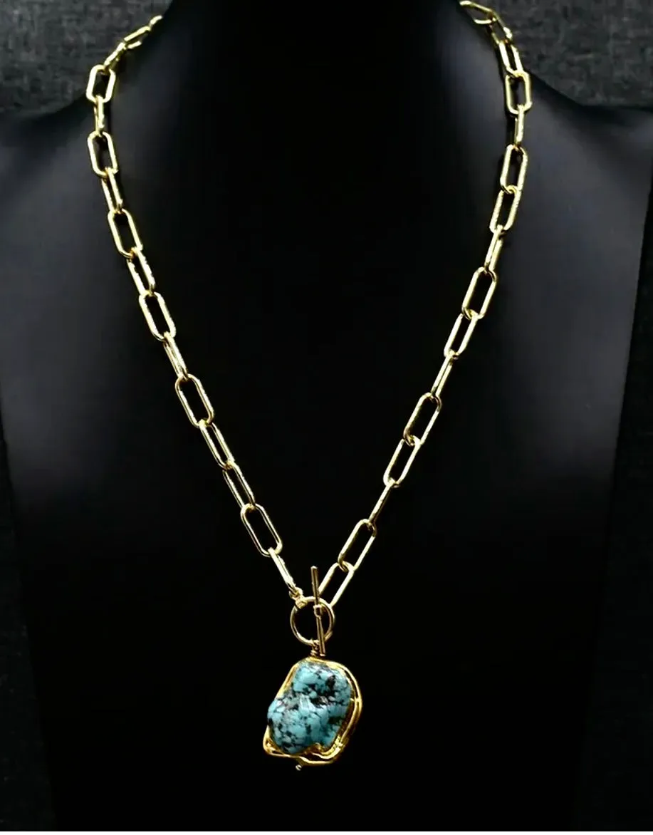 Gold-Filled Chain Necklace with Turquoise Nugget Pendant 21”