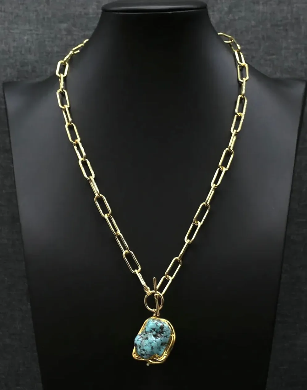 Gold-Filled Chain Necklace with Turquoise Nugget Pendant 21”