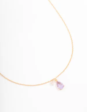 Gold Pear Acrylic Lilac Stone Pendant Necklace