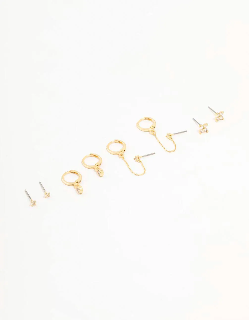 Gold Plated Round Cubic Zirconia & Chain Earrings 5-Pack