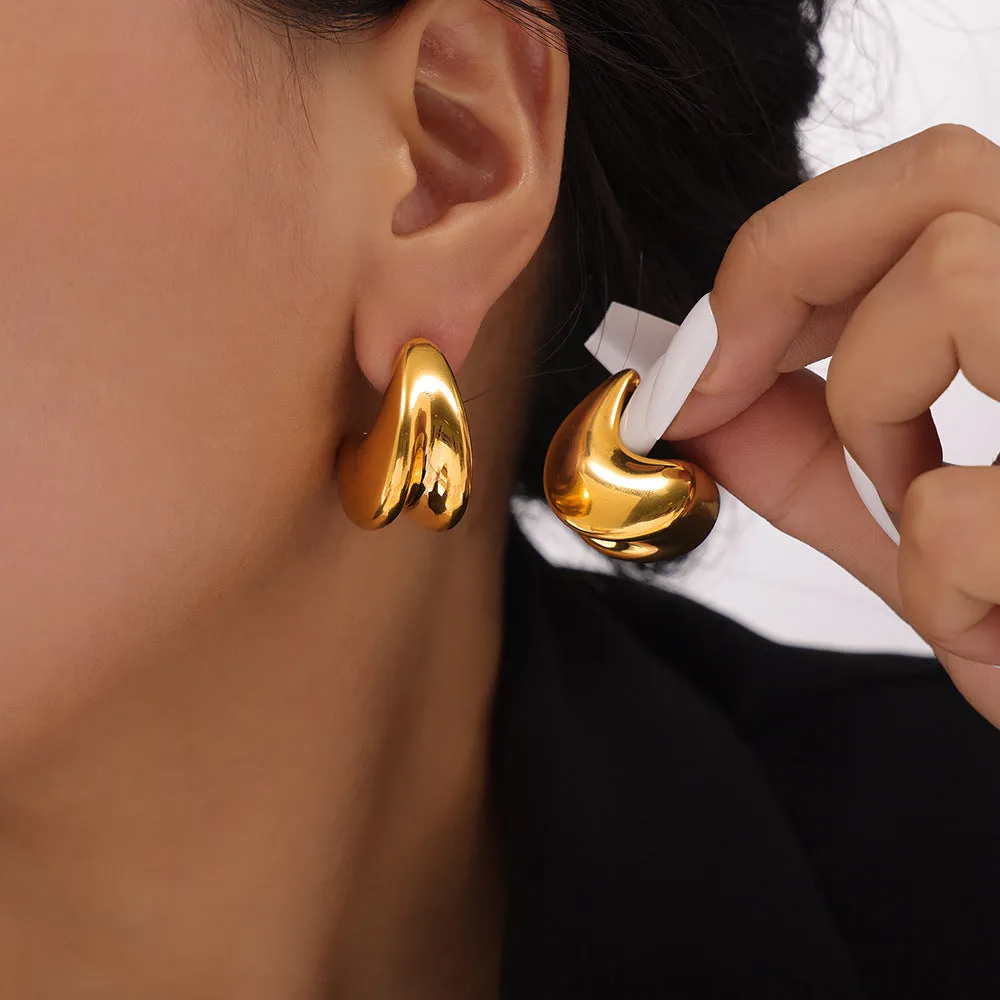 Golden Double-Layer Water Droplet Earrings - Stylish Titanium Steel Design