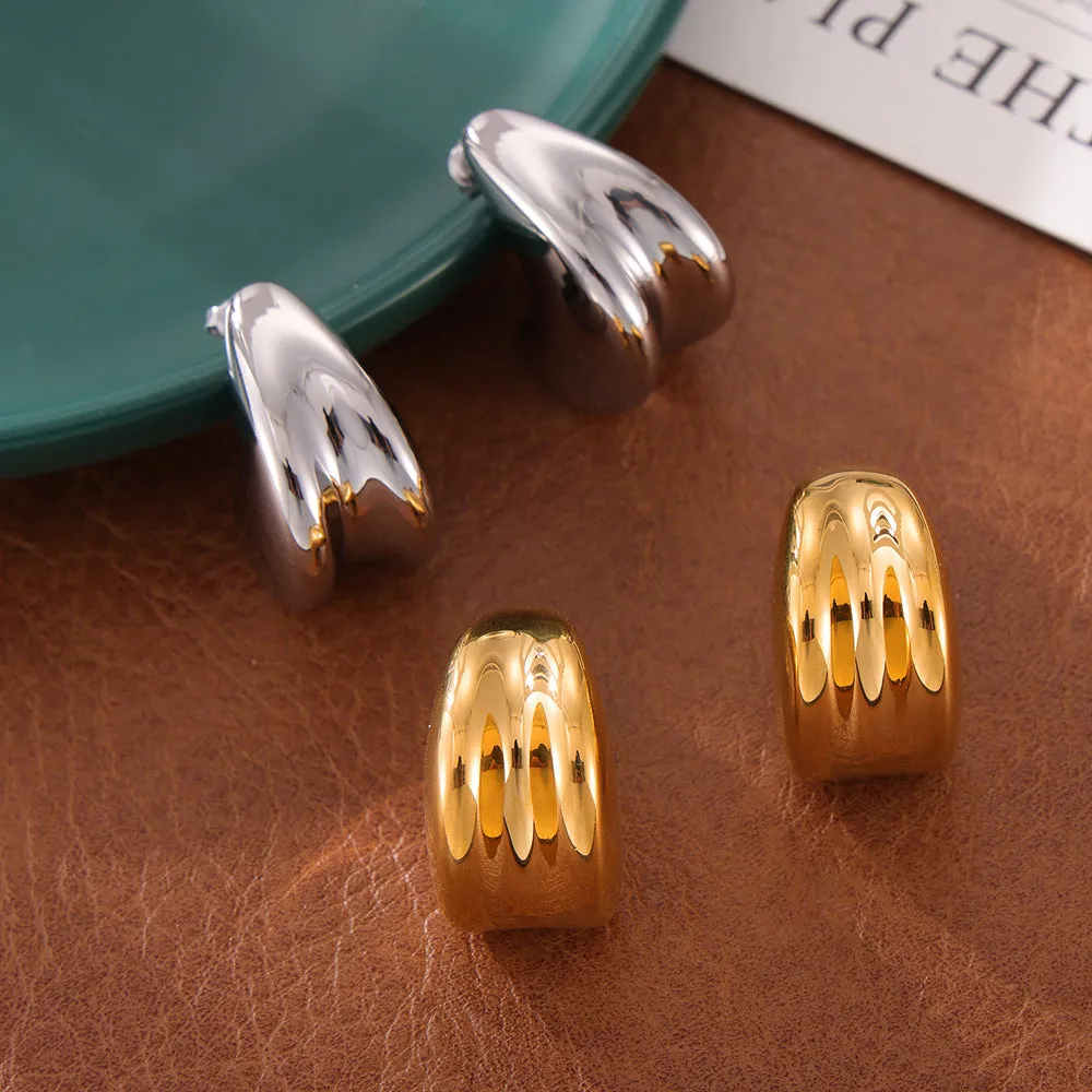 Golden Double-Layer Water Droplet Earrings - Stylish Titanium Steel Design