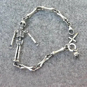 Gothic S925 Silver Skeleton & Cross Bracelet