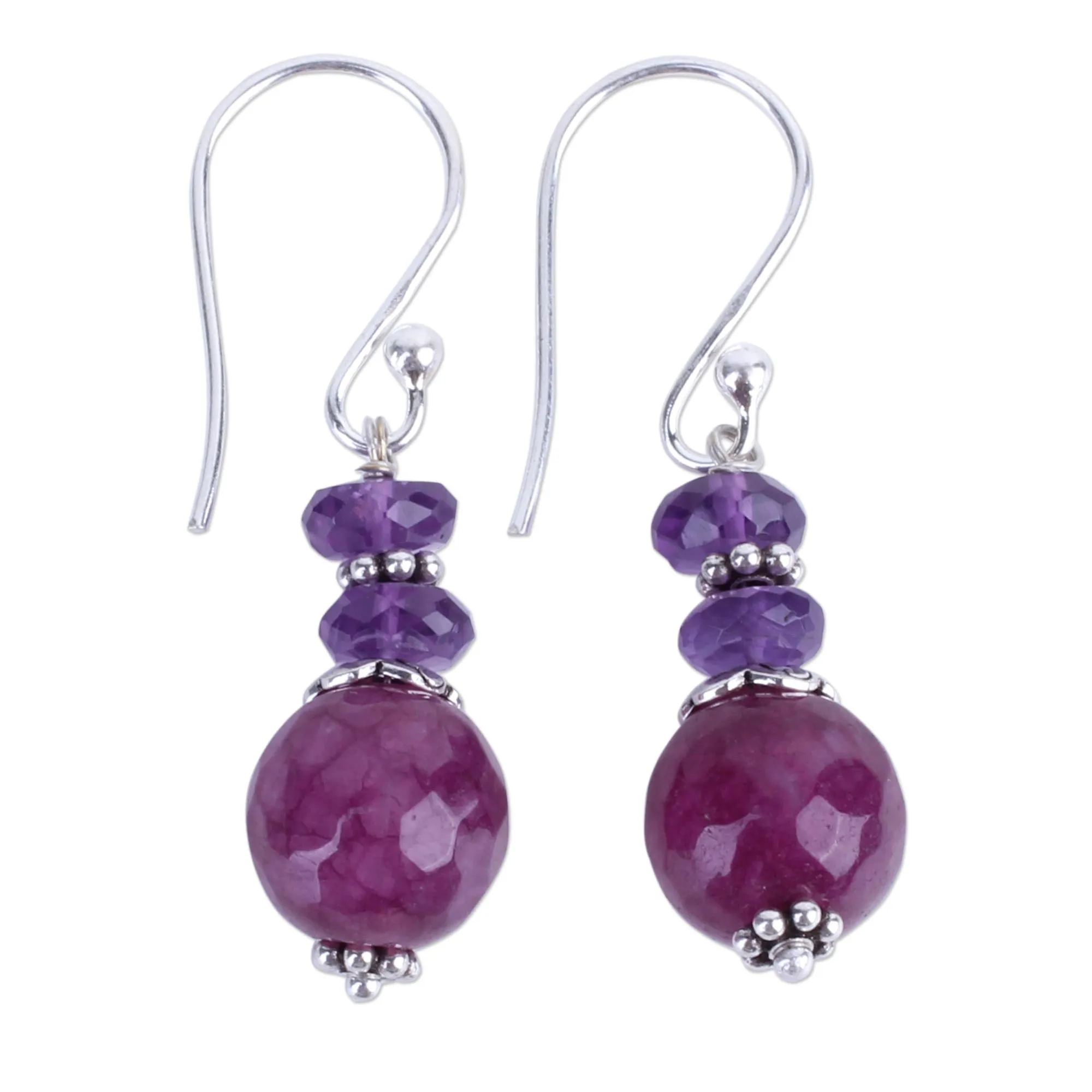 Graceful Amethyst Multi-Gem Silver Earrings