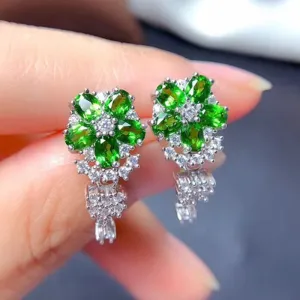 Green Crystal Flower Earrings