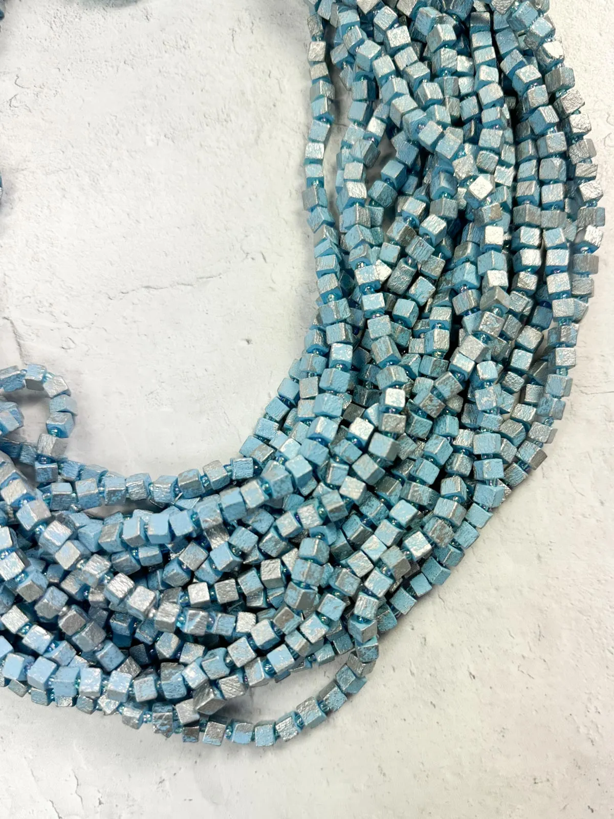 Hand Painted The Next Pashmina Beaded Necklace, Powder Blue/Silver