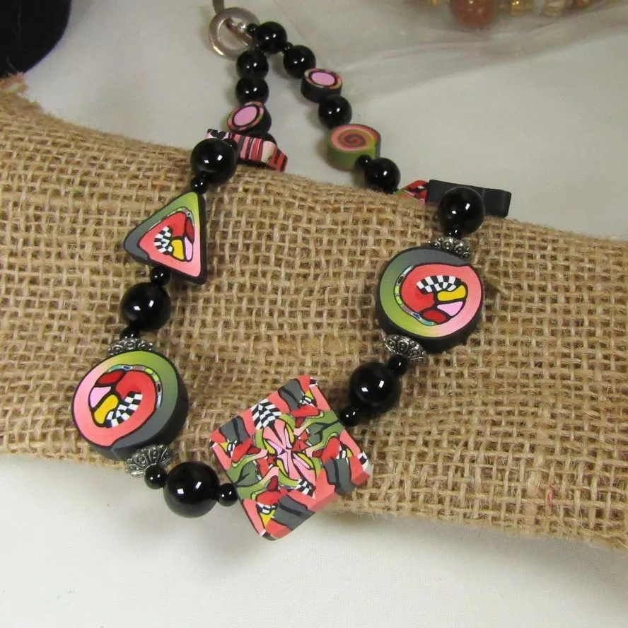 Handmade Black and Pink Unique and Unusual Beaded Necklace