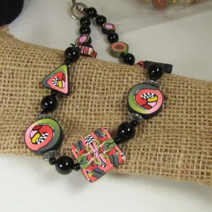 Handmade Black and Pink Unique and Unusual Beaded Necklace