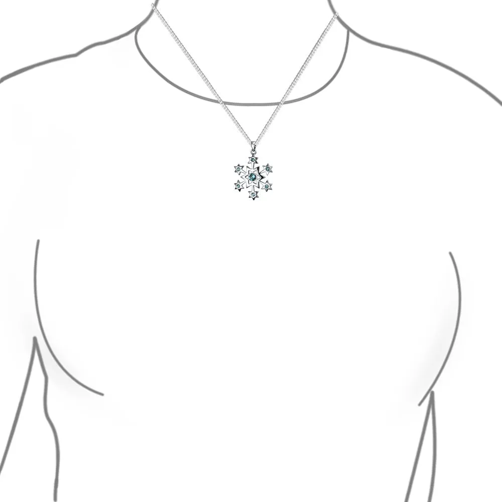 Holiday Party Ice Blue Topaz Snowflake Pendant Necklace in Sterling Silver