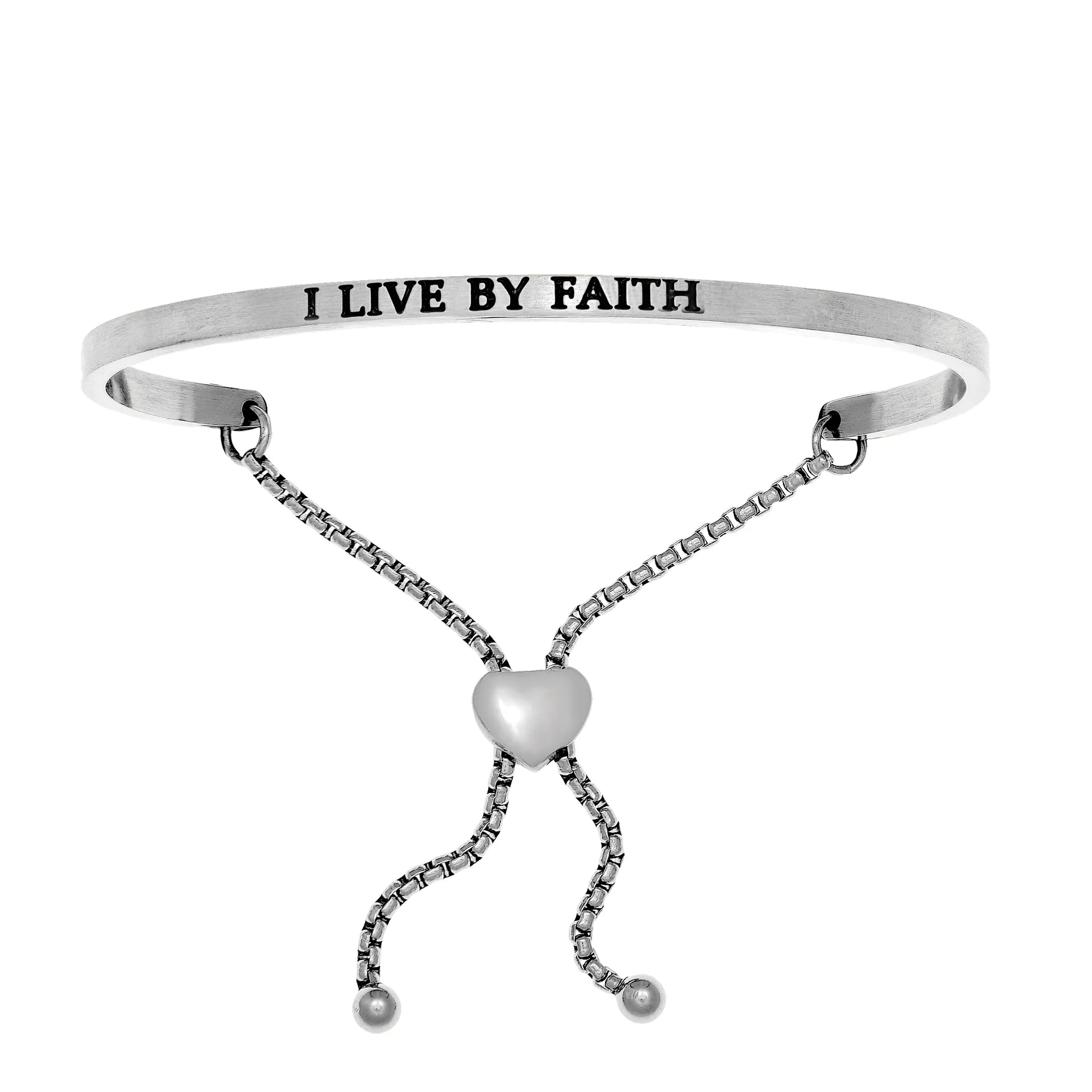 Intuitions Stainless Steel I LIVE BY FAITH Diamond Accent Adjustable Bracelet