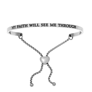 Intuitions Stainless Steel MY FAITH WILL SEE ME THROUGH Diamond Accent Adjustable Bracelet