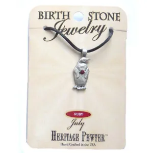 July Pewter Penguin Pendant (Ruby)