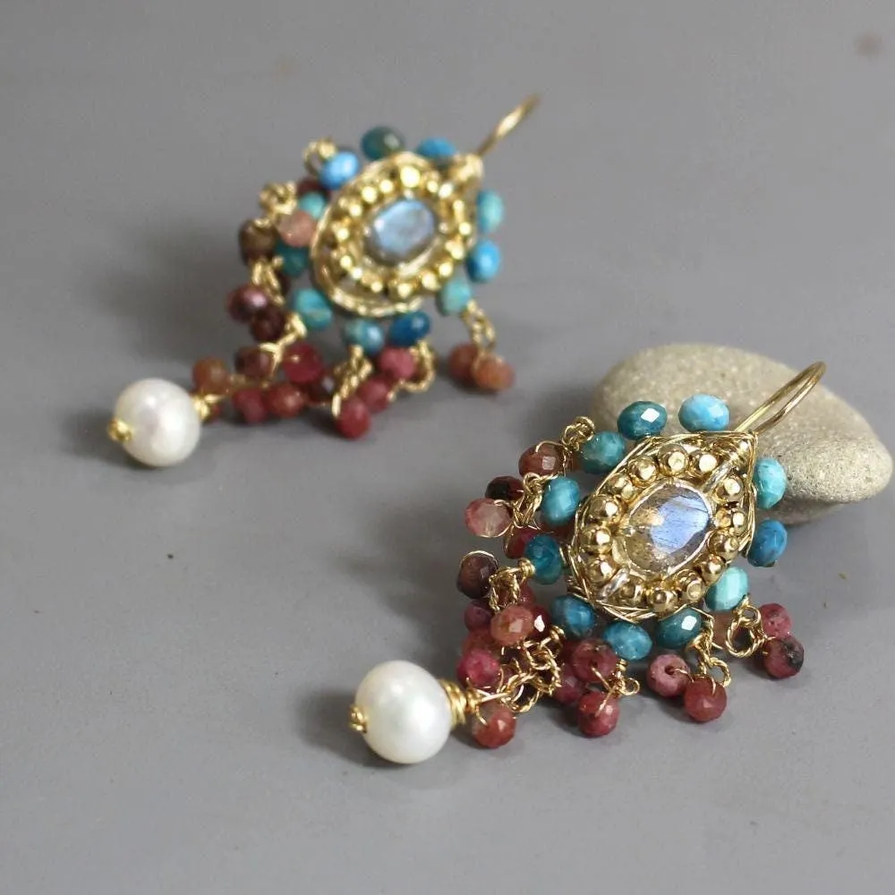 Labradorite Apatite Maharaja Earrings