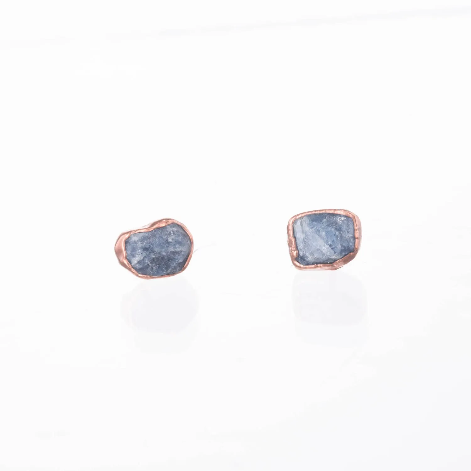 Large Raw Sapphire Stud Earrings in Yellow Gold