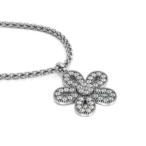 Light dome Natural Diamond Flower Pendant with a White Necklace