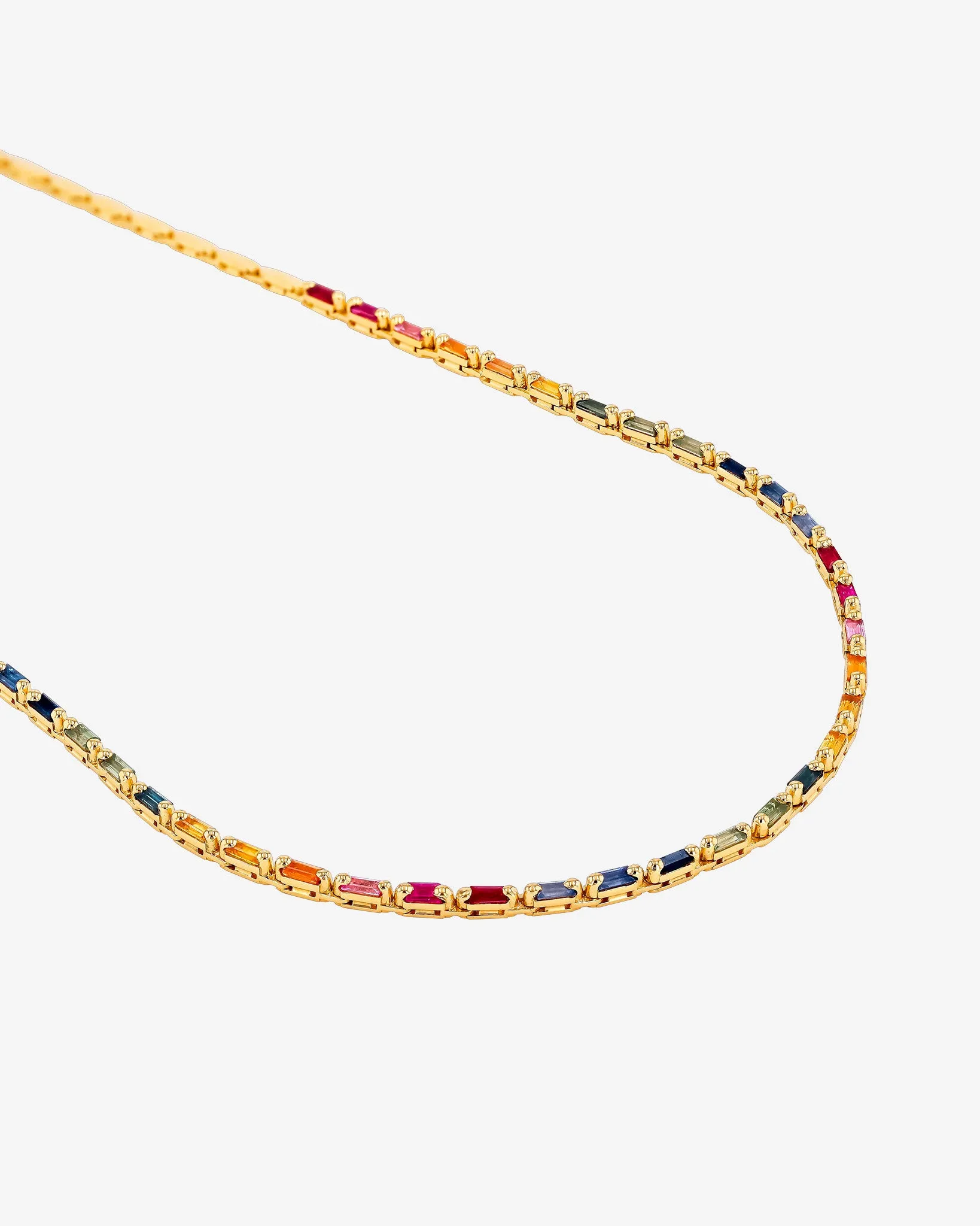 Linear Half Rainbow Sapphire Tennis Necklace