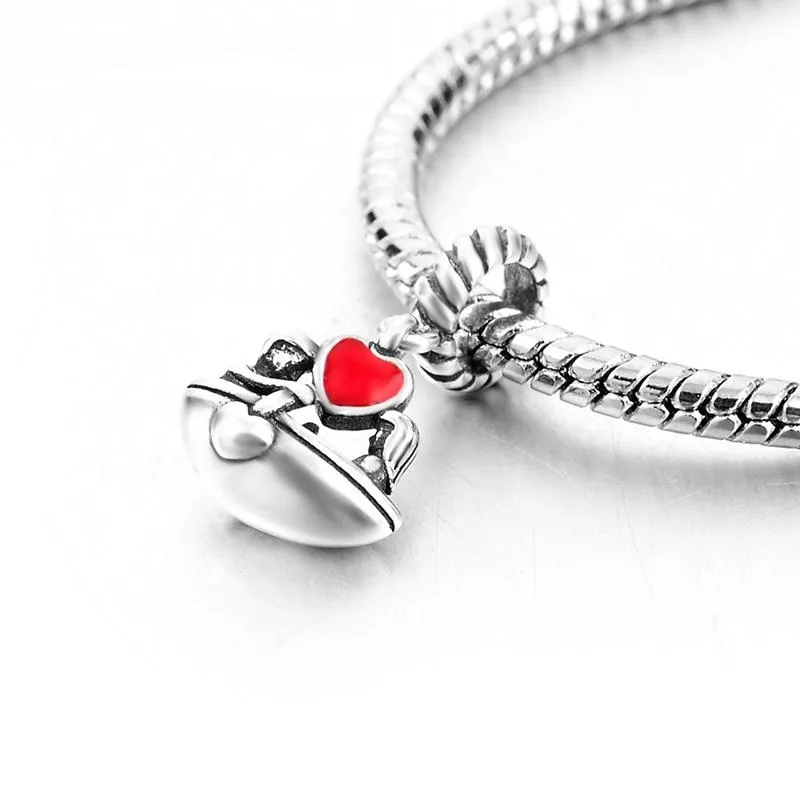 Lovers in Love Red Enamel Boat Charm 925 Sterling Silver